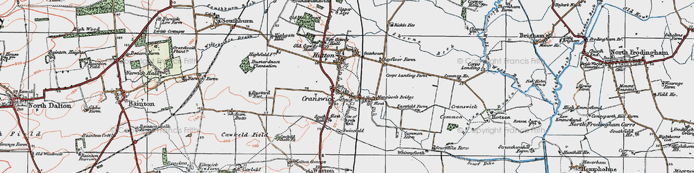 Old map of Hutton Cranswick in 1924