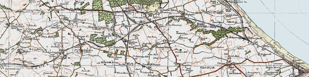 Old map of Hutton Henry in 1925