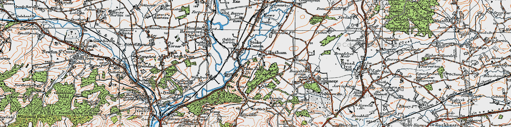 Old map of Huxham in 1919