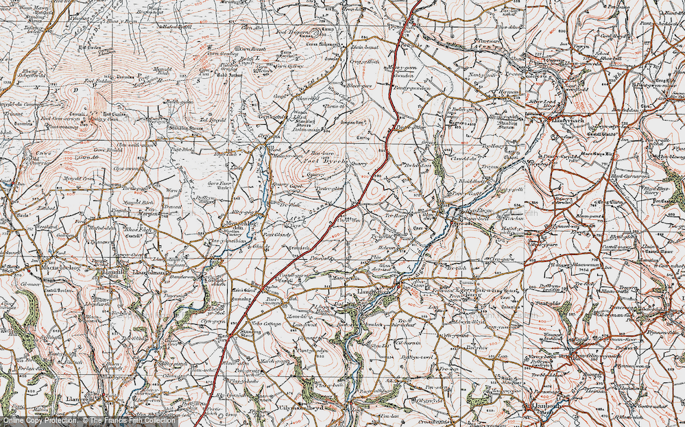 Old Map of Historic Map covering Afon Glandy in 1922