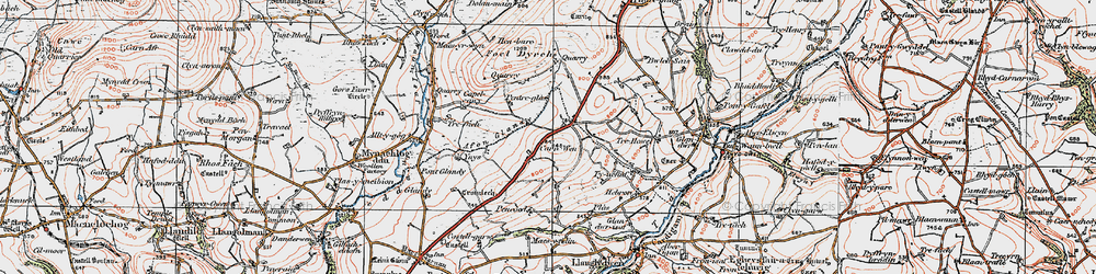 Old map of Afon Glandy in 1922