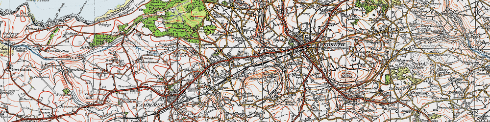 Old map of Illogan Highway in 1919
