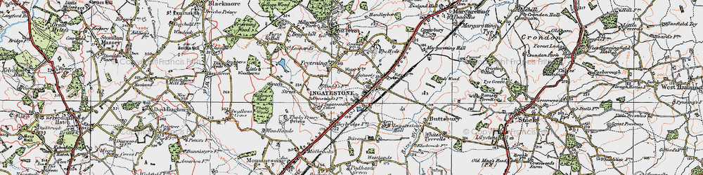 Old map of Ingatestone in 1920