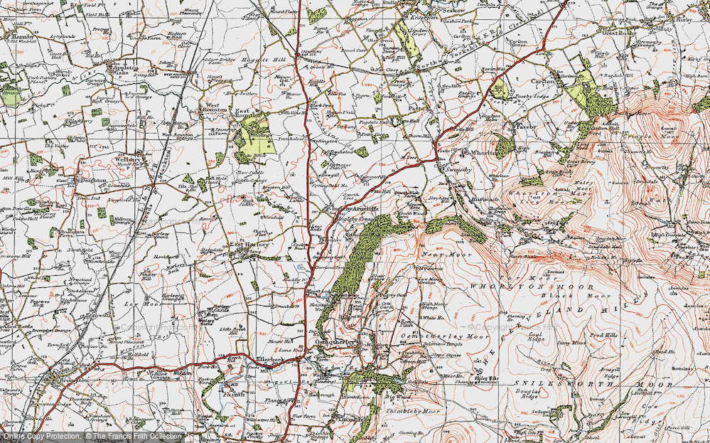 Old Map of Historic Map covering Arncliffe Wood in 1925