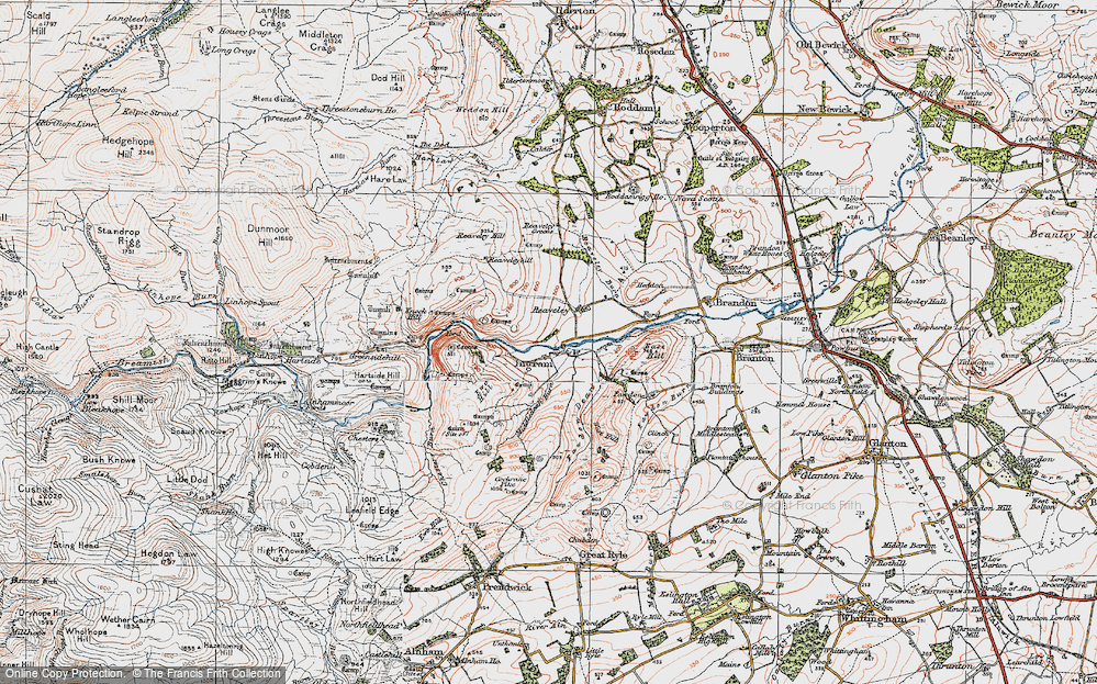 Old Map of Historic Map covering Brough Law in 1926