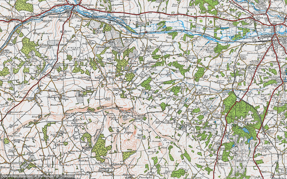 Old Map of Historic Map covering West Woodhay Ho in 1919