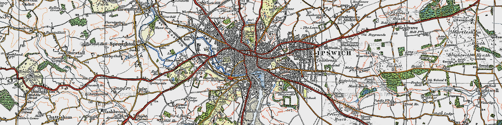 Old map of Ipswich in 1921
