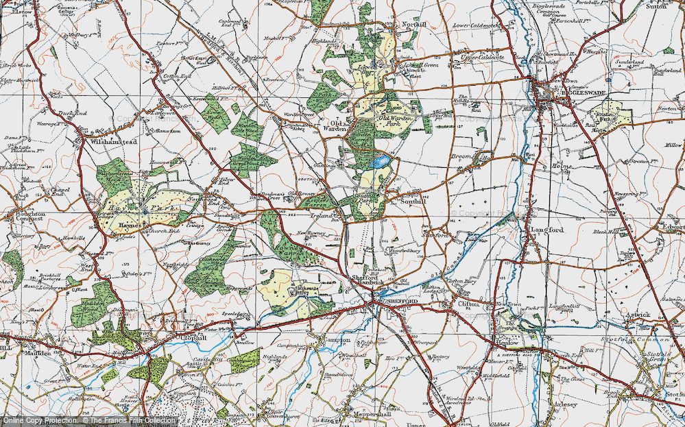 Old Map of Historic Map covering Southill Park in 1919