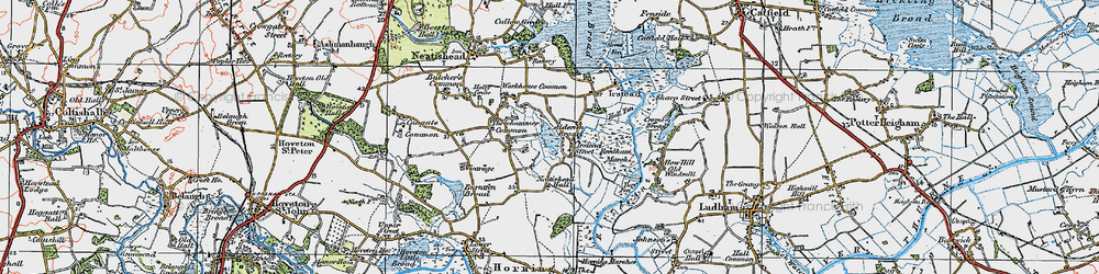 Old map of Alderfen Broad in 1922