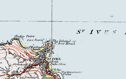 Old map of St Ives Bay in 1919