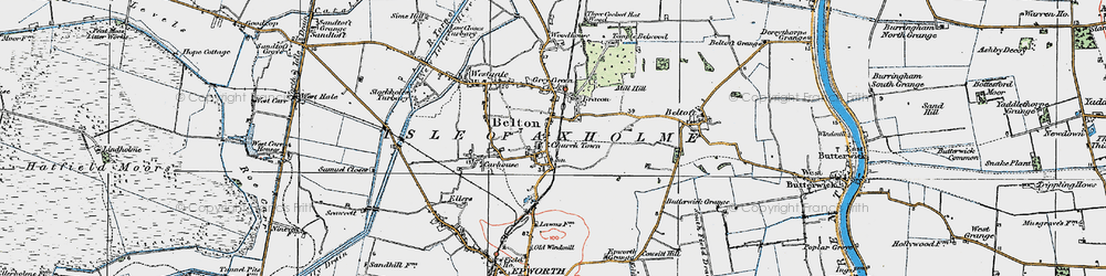 Old map of Isle of Axholme in 1923