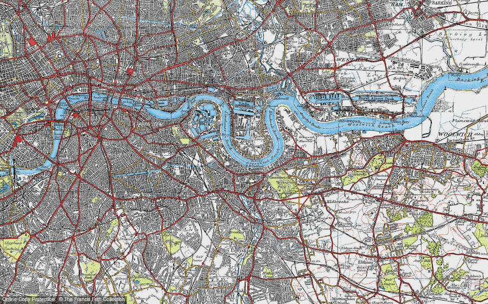 Old Map of Isle of Dogs, 1920 in 1920