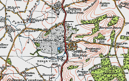 Old map of Iwerne Minster in 1919