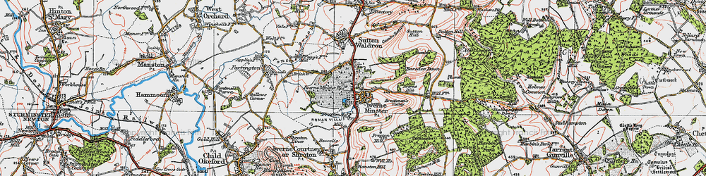 Old map of Iwerne Minster in 1919