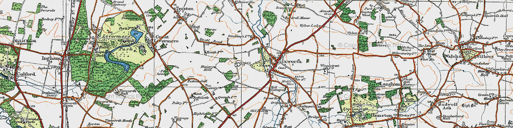 Old map of Ixworth in 1920