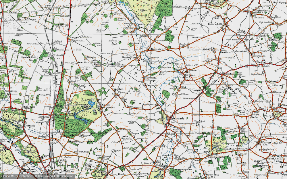 Old Map of Ixworth Thorpe, 1920 in 1920
