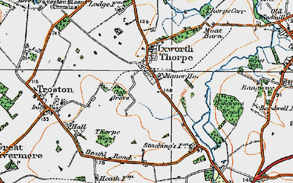 Old map of Ixworth Thorpe in 1920