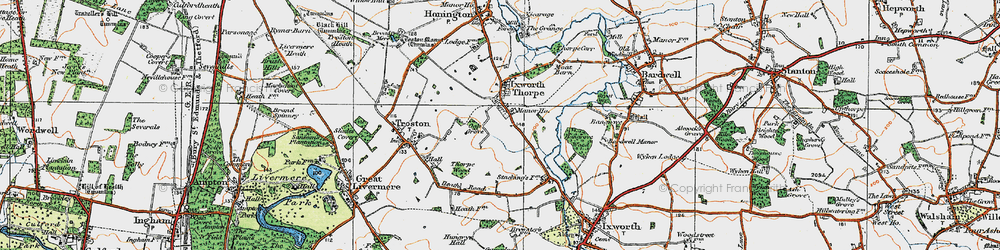 Old map of Ixworth Thorpe in 1920