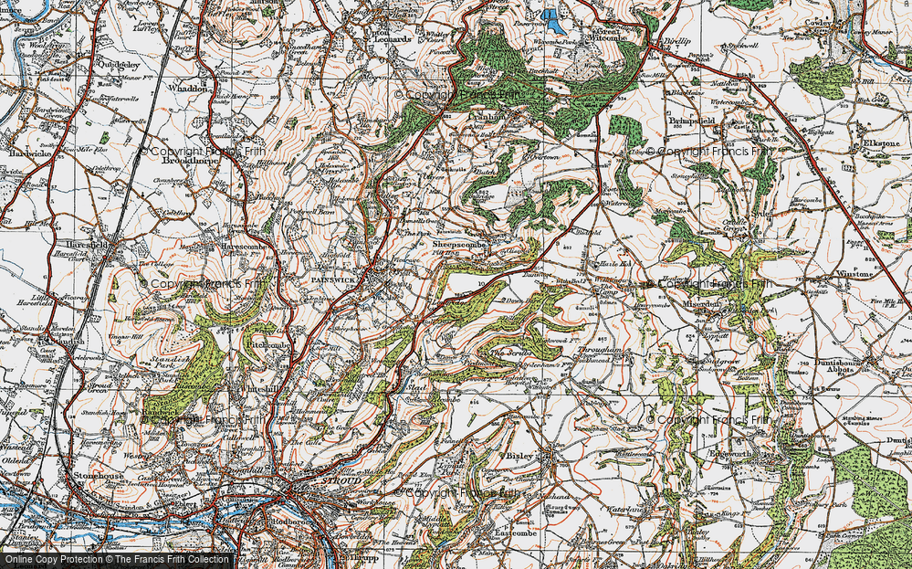 Old Map of Historic Map covering Painswick Lodge in 1919