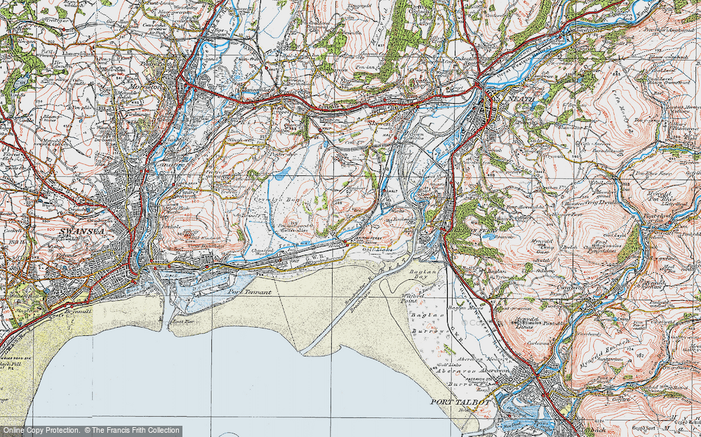 Old Map of Historic Map covering Crymlyn Burrows in 1923