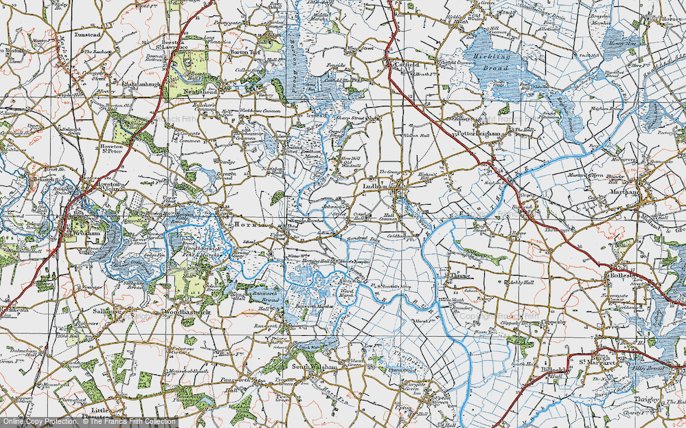 Old Map of Historic Map covering Horning Hall in 1922