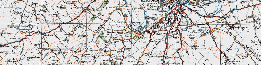 Old map of Kempston Church End in 1919