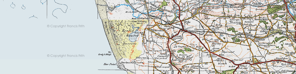 Old map of Kenfig in 1922