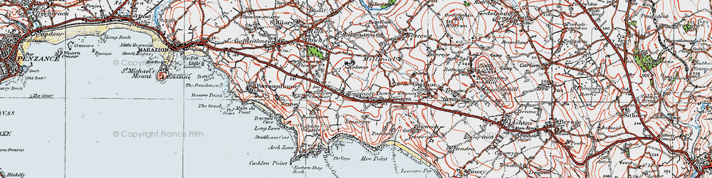 Old map of Kenneggy Downs in 1919