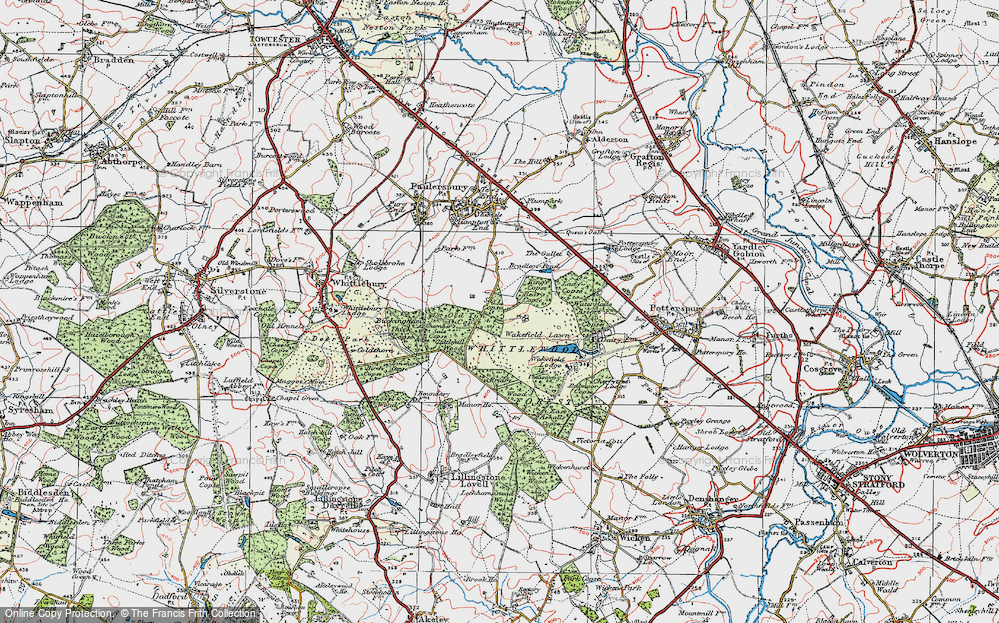 Old Map of Historic Map covering Bradlem Pond in 1919
