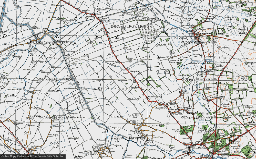 Old Map of Historic Map covering Mildenhall Drain in 1920