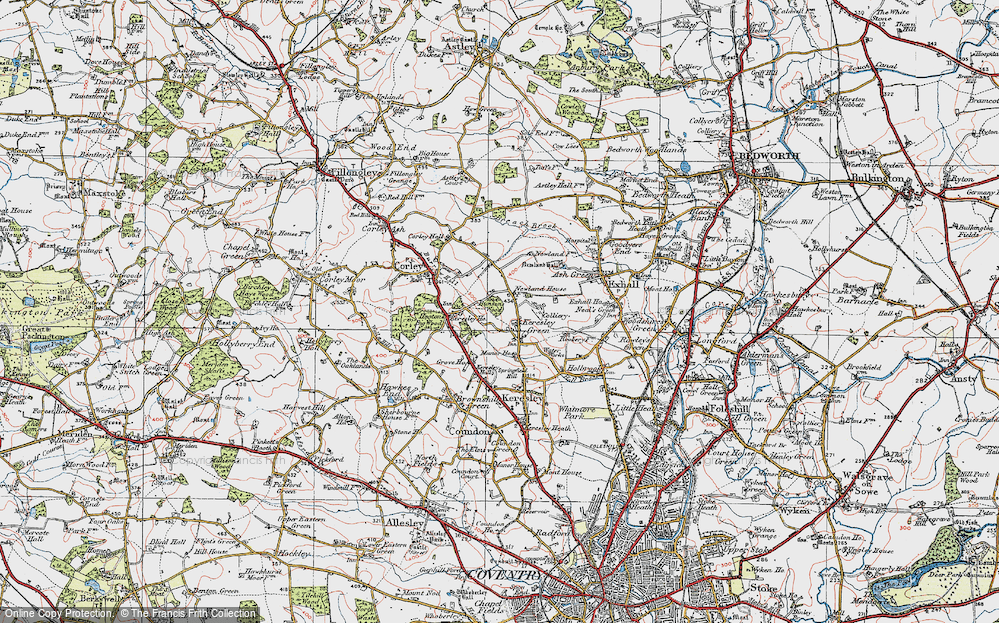 Old Map of Historic Map covering Bunsons Wood in 1920