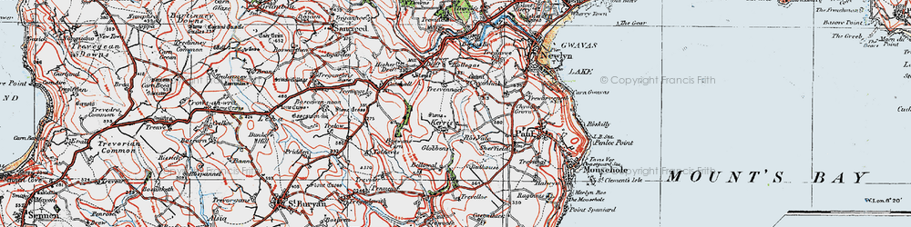 Old map of Kerris in 1919