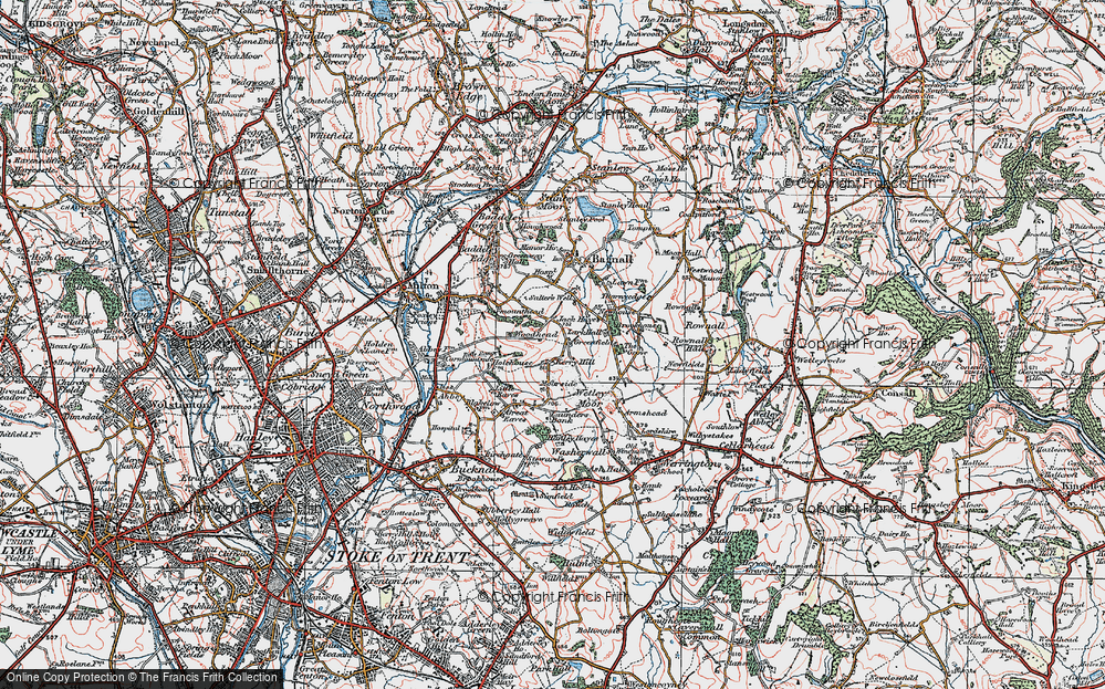 Old Map of Historic Map covering Wetley Moor in 1921