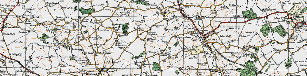 Old map of Kersey Upland in 1921