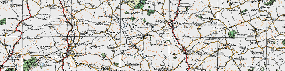 Old map of Kettlebaston in 1921