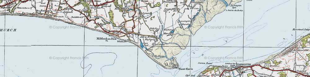 Old map of Keyhaven in 1919