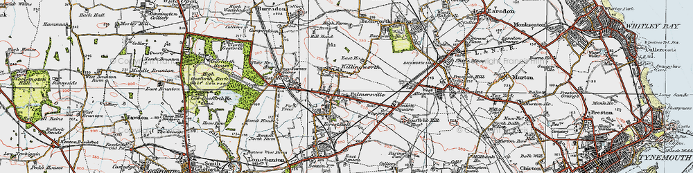 Old map of Killingworth Moor in 1925