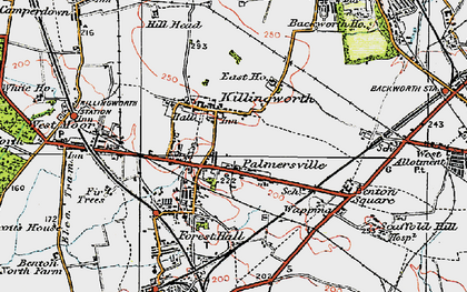 Old map of Killingworth Village in 1925