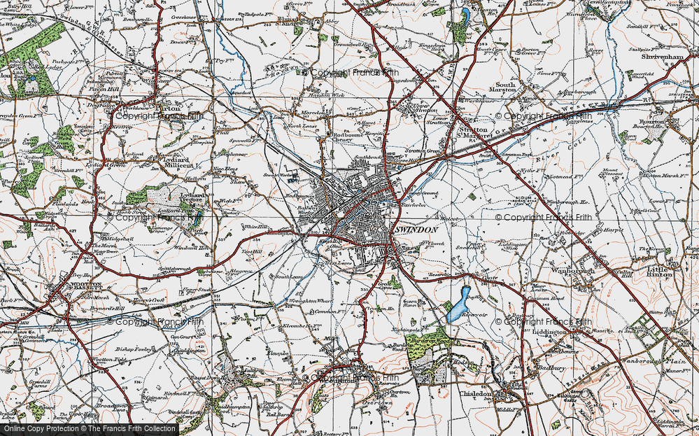Old Map of Historic Map covering Swindon in 1919