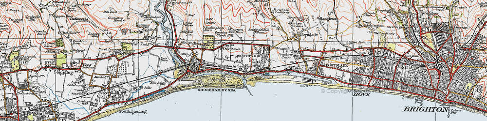 Old map of Kingston by Sea in 1920