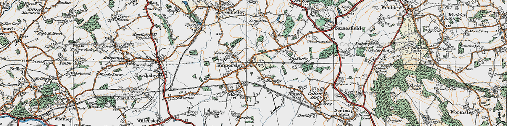Old map of Kinnersley in 1920