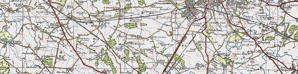 Old map of Kirby Corner in 1920