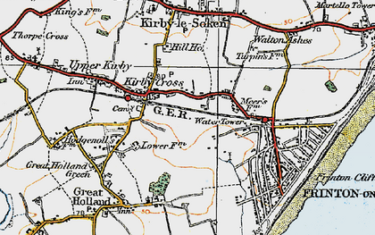 Old map of Kirby Cross in 1921