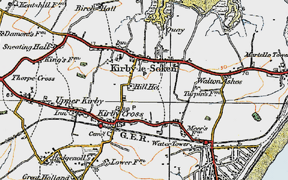 Old map of Kirby-le-Soken in 1921