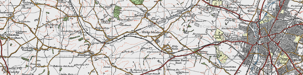 Old map of Kirby Muxloe in 1921
