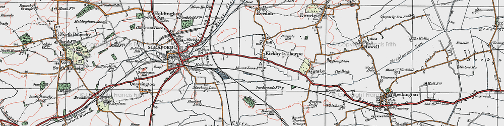 Old map of Kirkby la Thorpe in 1922