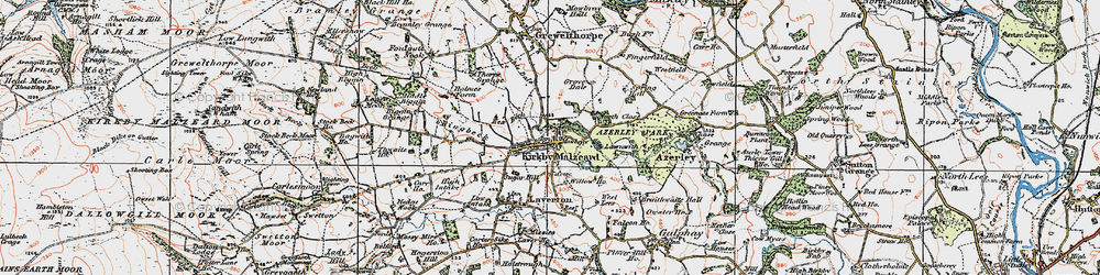 Old map of Kirkby Malzeard in 1925