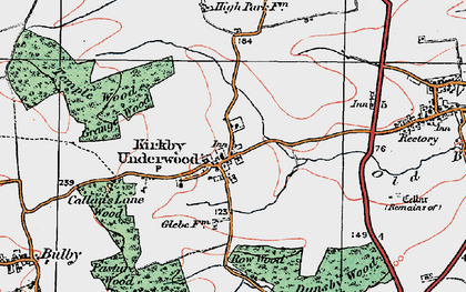 Old map of Kirkby Underwood in 1922