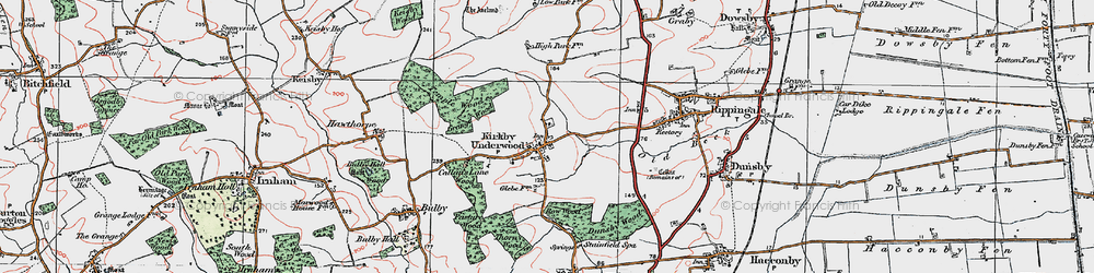 Old map of Kirkby Underwood in 1922