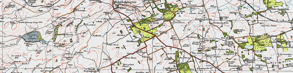 Old map of Kirkharle in 1925